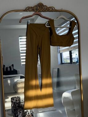 aerie Mustard Wide-Leg High-Rise Pants & Matching Crop Top